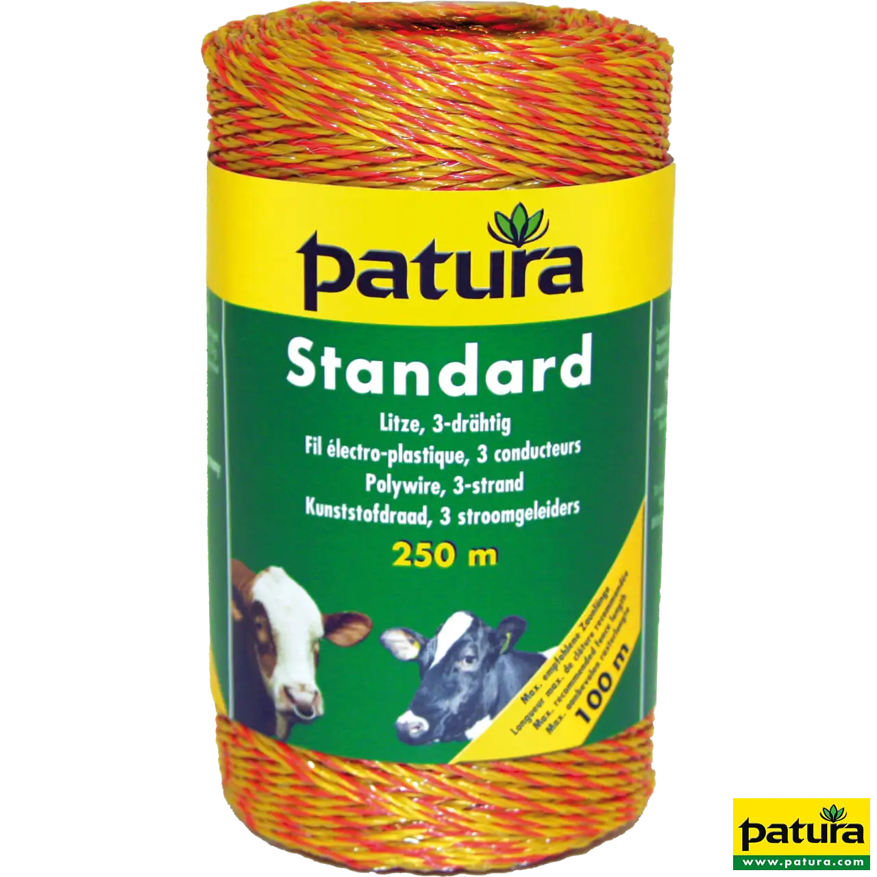 Patura Standard-Litze gelb-orange auf 250-m-Rolle mit 3 Niro-Leitern 0,16 mm