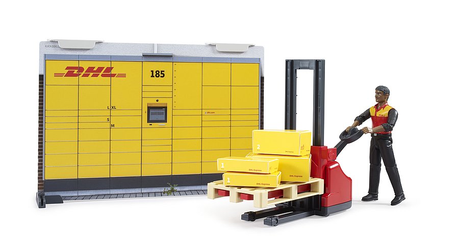 BRUDER DHL Packstation: Wandelement mit Fächern und Paket-Logistik