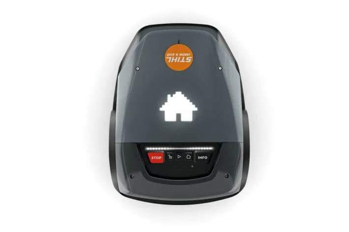 STIHL iMOW 6 EVO Mähroboter, Draufsicht mit Haus-Symbol auf der LED-Matrix