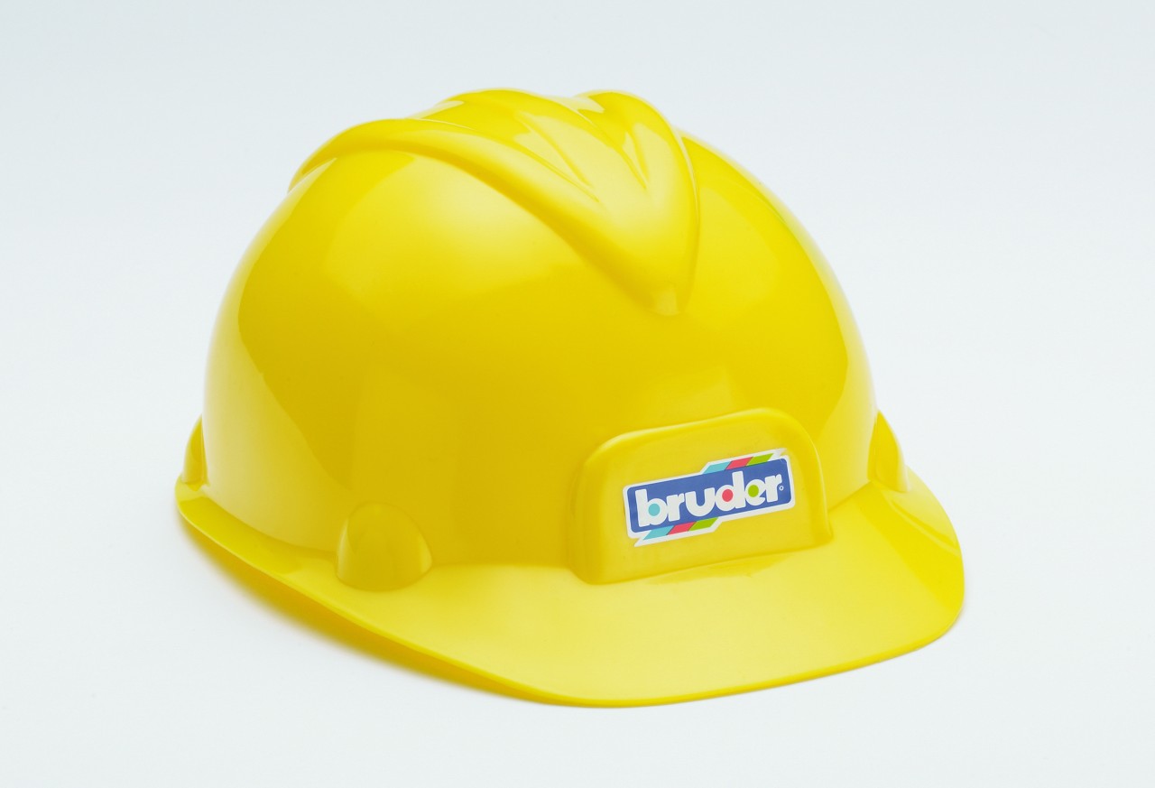 BRUDER 10200 Baustellen-Spielhelm – Gelber Schutzhelm für Kinder im authentischen Bau-Design