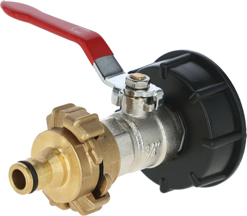 Kerbl IBC-Adapter S60x6 mit rotem Kugelhahn, Geka-Kupplung und Gardena-Anschluss