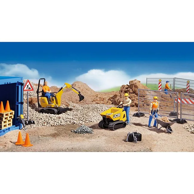 Realistische BRUDER Baustelle: Einsatz von Bauzäunen und Verkehrsschildern