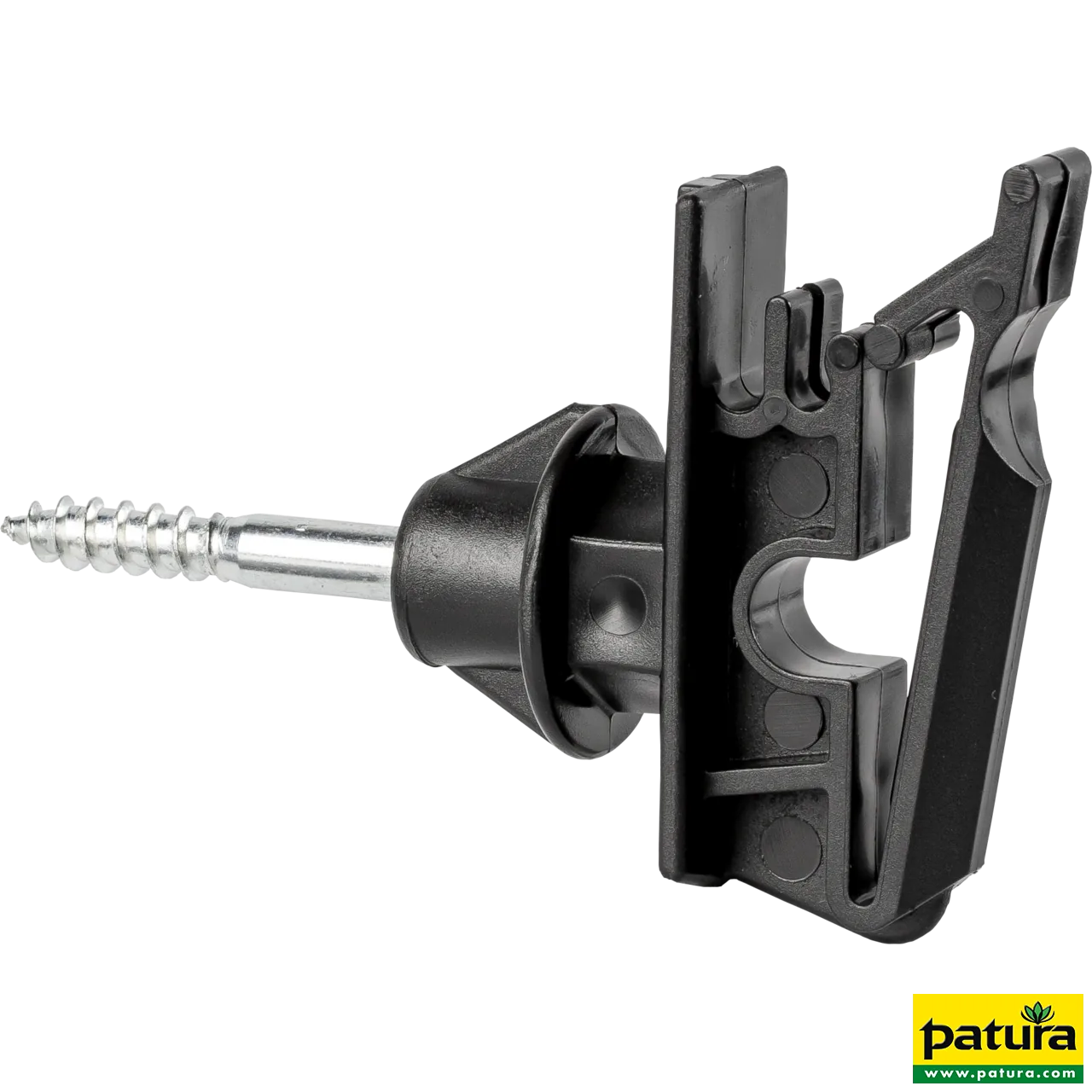 Patura Seil- und Breitbandisolator in Schwarz mit Holzgewinde für Bänder bis 40 mm