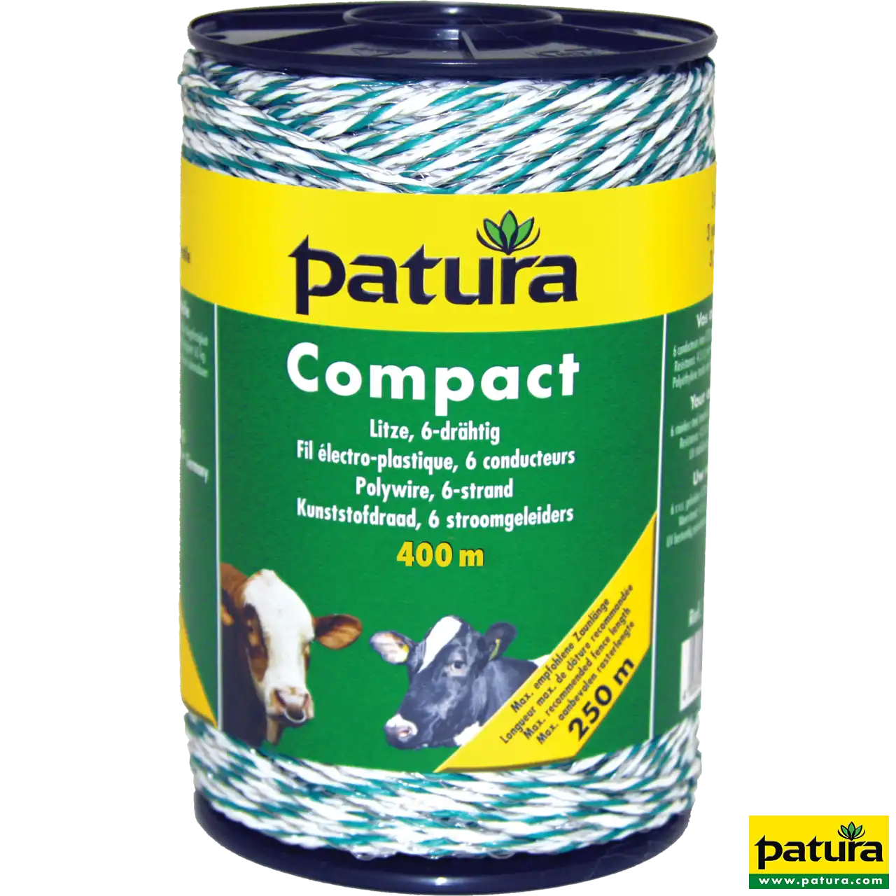 Patura Compact Litze auf 400-m-Rolle in Weiß-Grün mit 6 Niro-Edelstahlleitern 0,20 mm