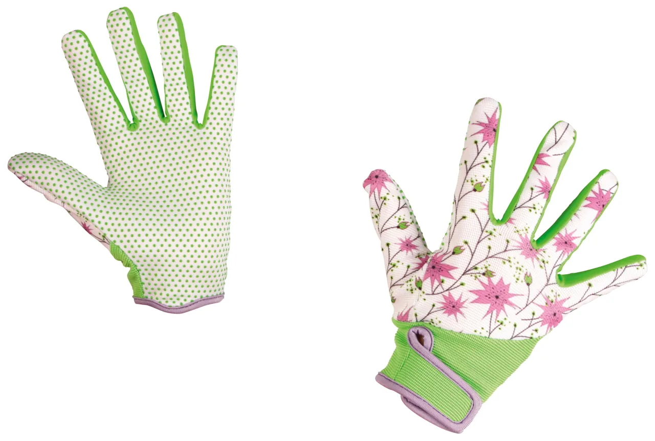 Paar Kerbl Gartenhandschuhe Calla mit Blumenmuster und genoppter Innenfläche