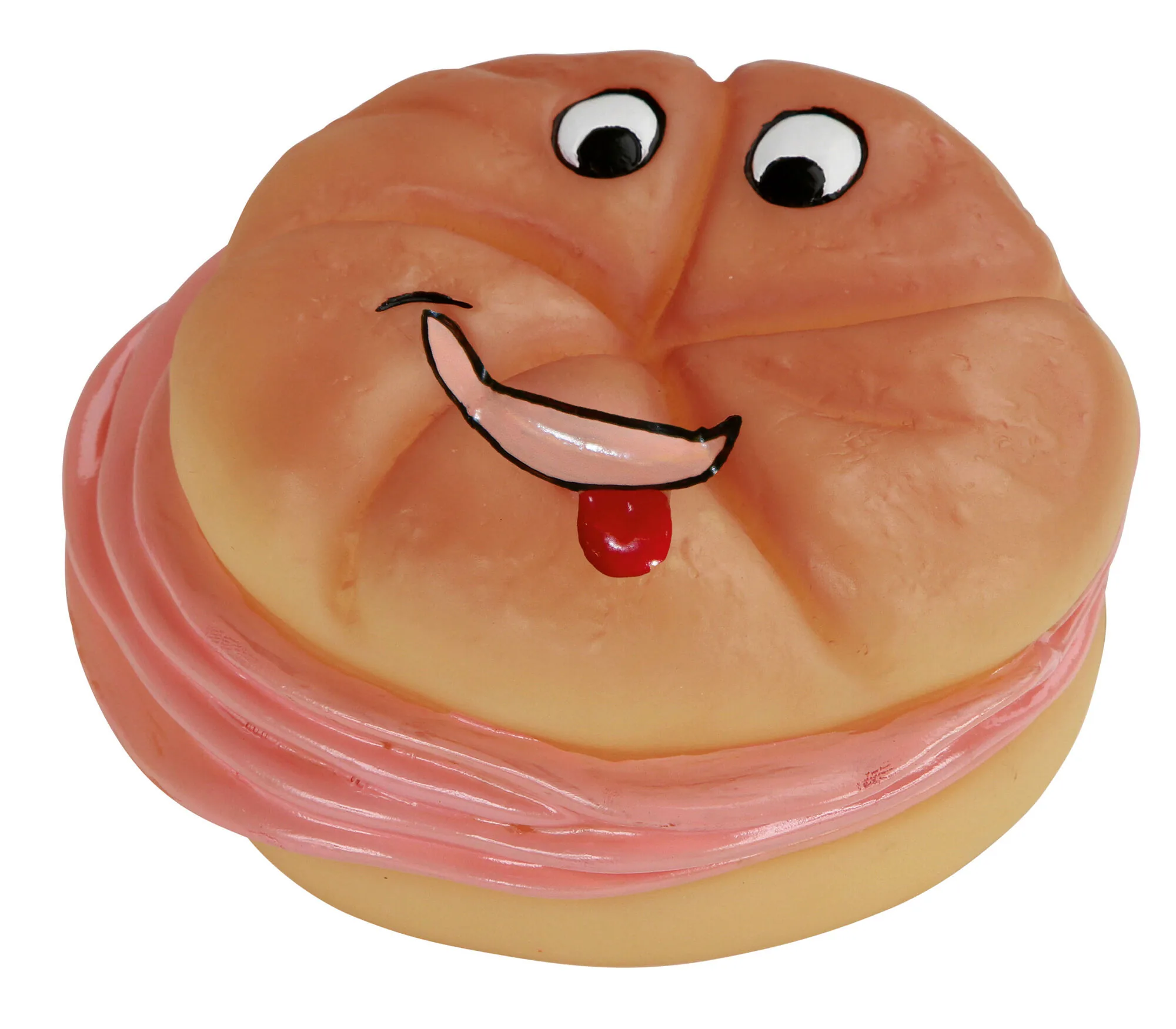 Kerbl REX Wurstsemmel Hundespielzeug aus Vinyl mit Gesicht und Squeaker, 11 cm