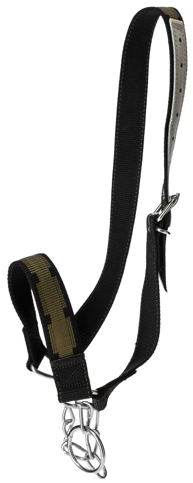 Kerbl Kuhhalfter aus schwarzem Nylon mit Kinnkette und verstellbarem Kopfband