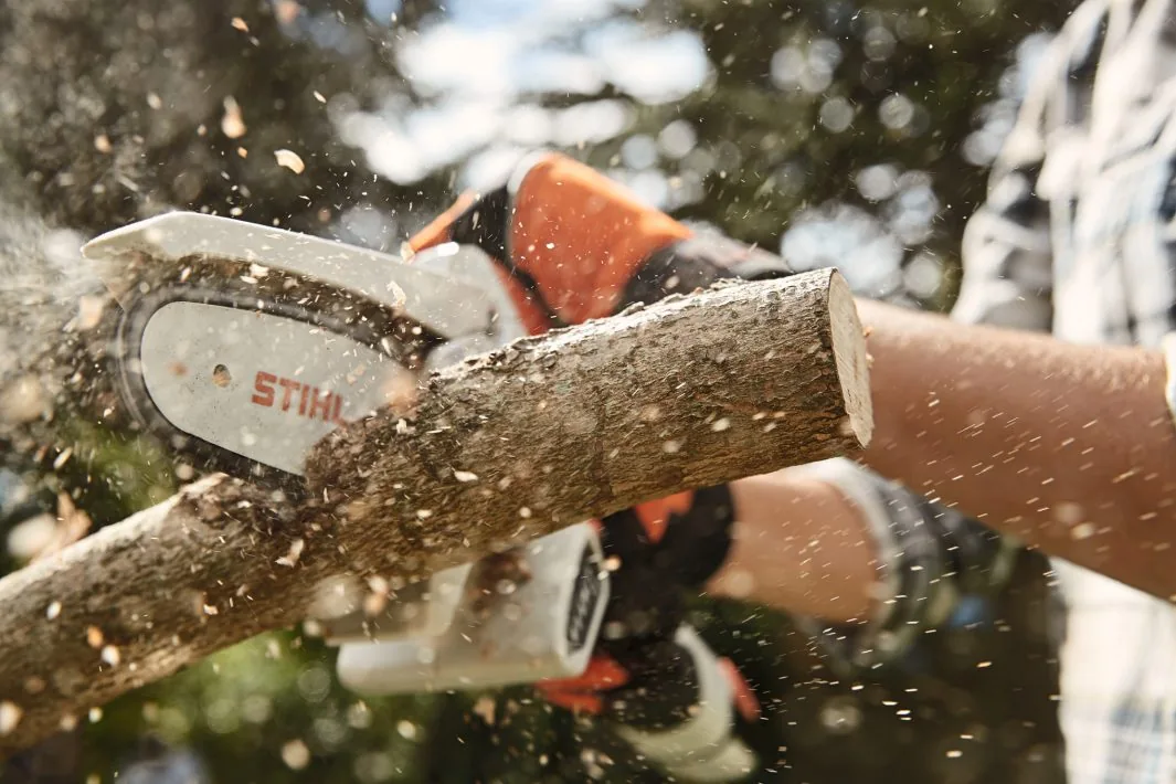 STIHL GTA 26 Akku-Gehölzschneider beim Durchsägen eines Astes
