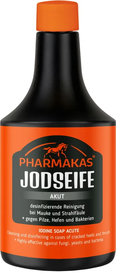 Pharmakas Jodseife Akut in der orangefarbenen Flasche, 500 ml