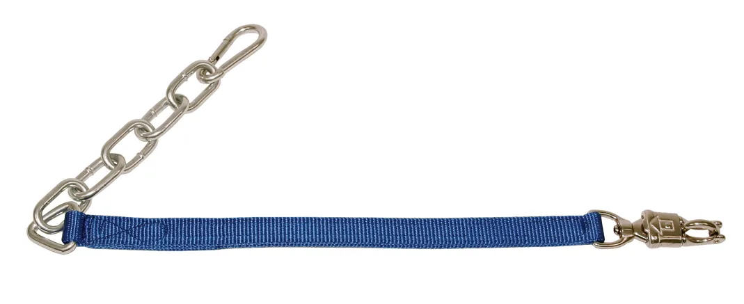 Kerbl Anbindegurt mit Kette und Panikhaken, blaues Nylonband
