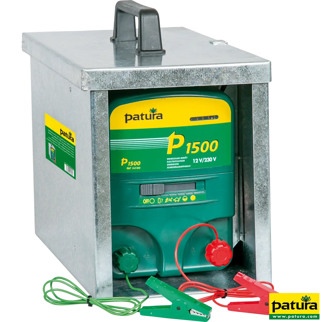 Patura geschlossene Tragebox Compact aus verzinktem Stahl für Weidezaungeräte P1 bis P3500