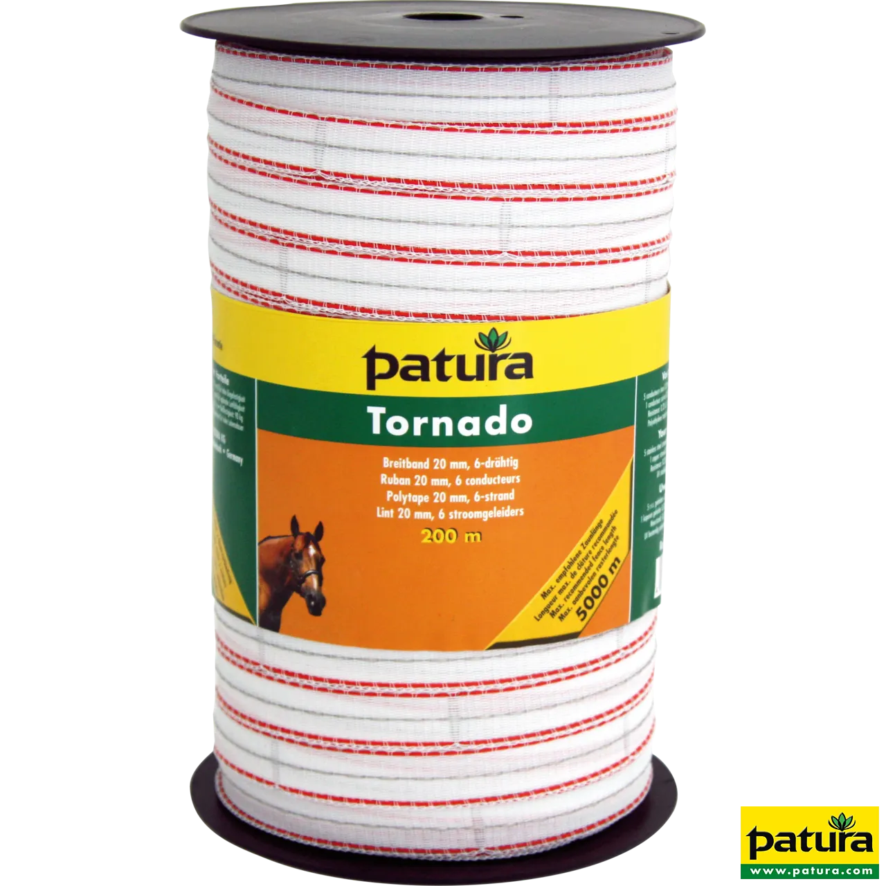 Patura Tornado Breitband 12,5 mm weiß-orange auf 200-m-Rolle, Weidezaunband