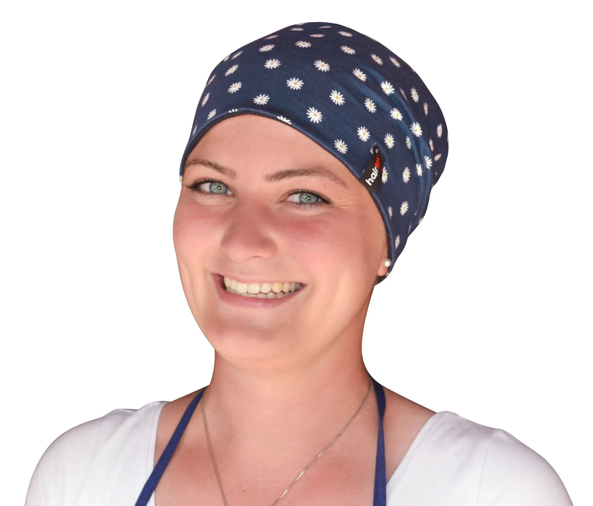 Hairtex Stall-Beanie in Blau mit Blümchenmuster, Unisex-Mütze in Einheitsgröße