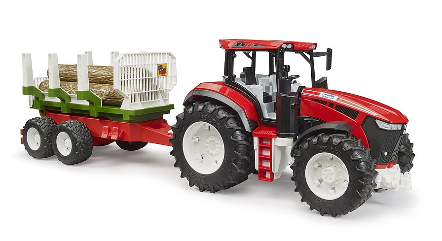 BRUDER ROADMAX Traktor 03453 mit Rückeanhänger und Baumstämmen