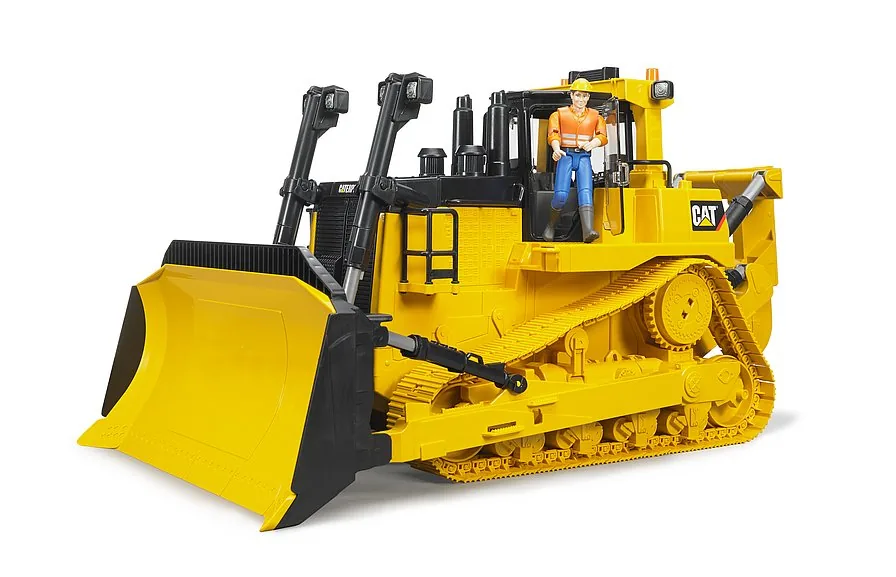 Geöffnete Kabinentür am CAT Dozer mit stehender bworld Bauarbeiter-Figur