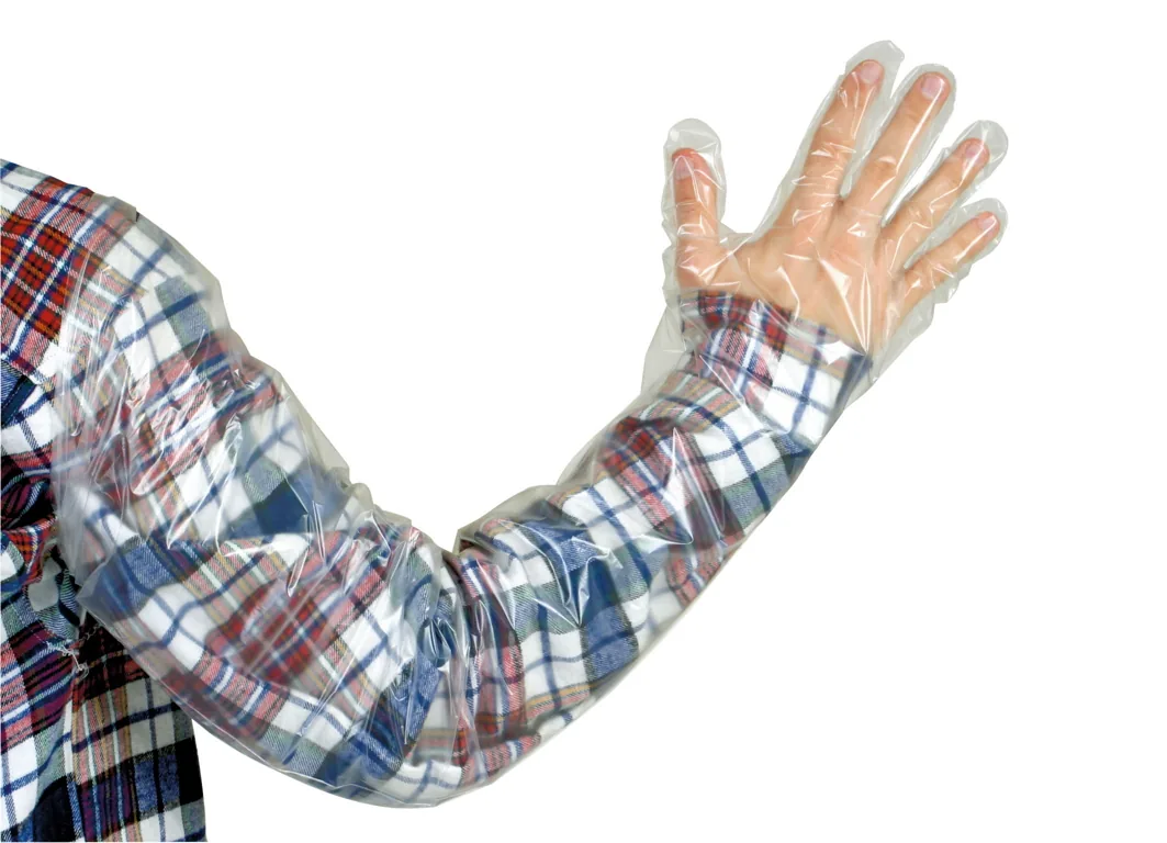 Arm mit langem transparentem Kerbl VETtop Veterinär-Einmalhandschuh