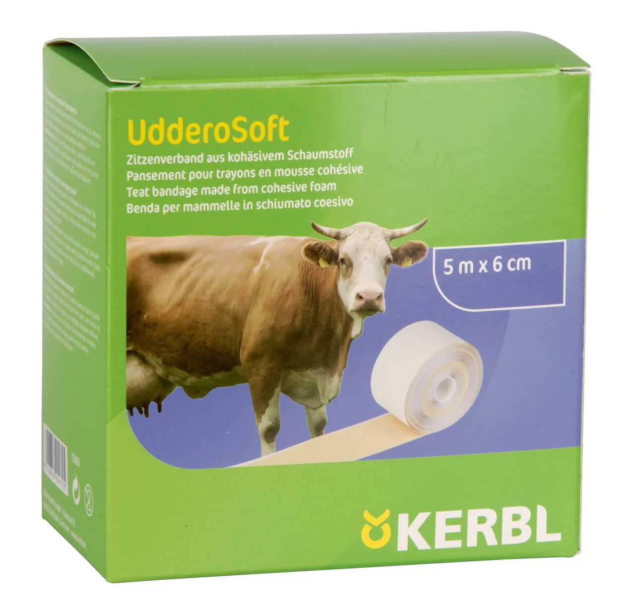Produktkarton UdderoSoft Zitzenverband 5 m x 6 cm von Kerbl, freigestellt