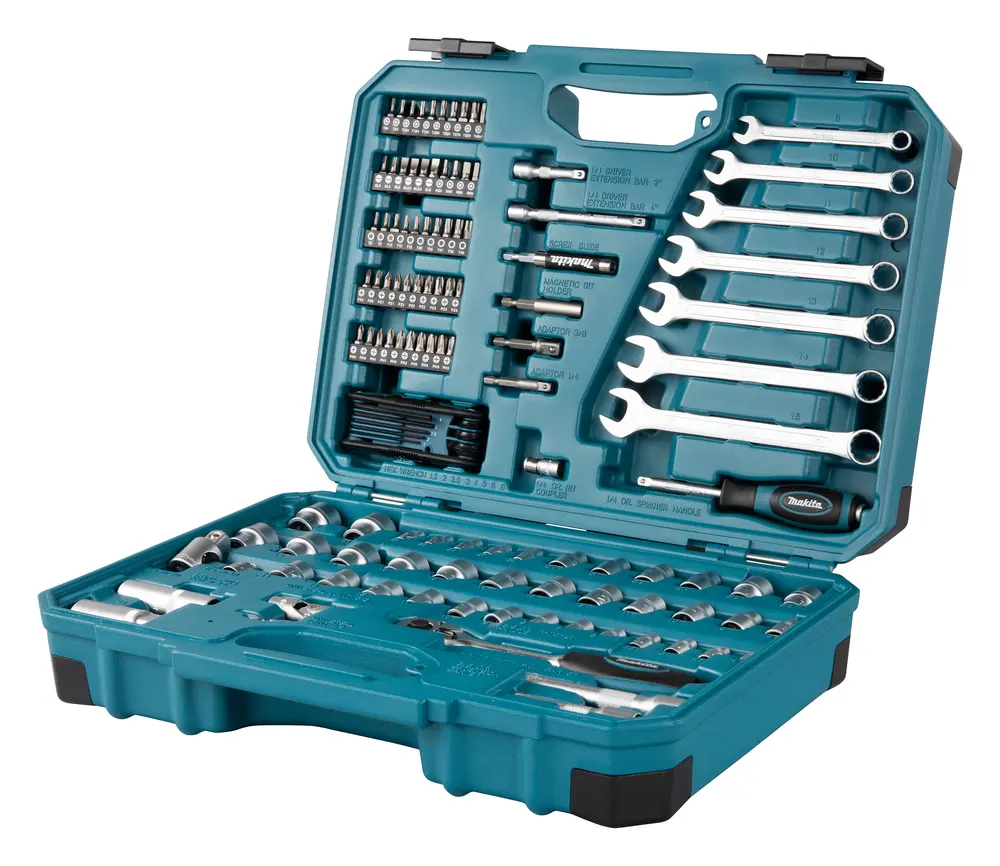 Makita Werkzeug-Set 120-teilig im Koffer mit Nüssen, Bits und Schraubenschlüsseln