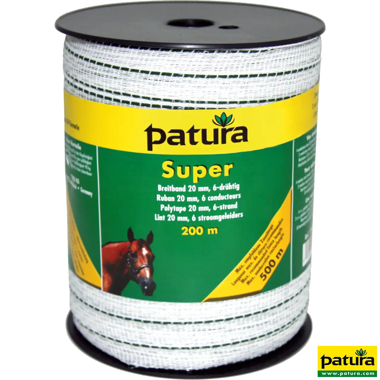 Patura Super Breitband 20 mm weiß-grün auf 200-m-Rolle mit 6 Niro-Edelstahlleitern