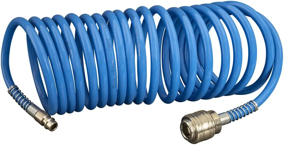 Güde Druckluft-Set Metall, blauer Spiralschlauch, Produktansicht freigestellt