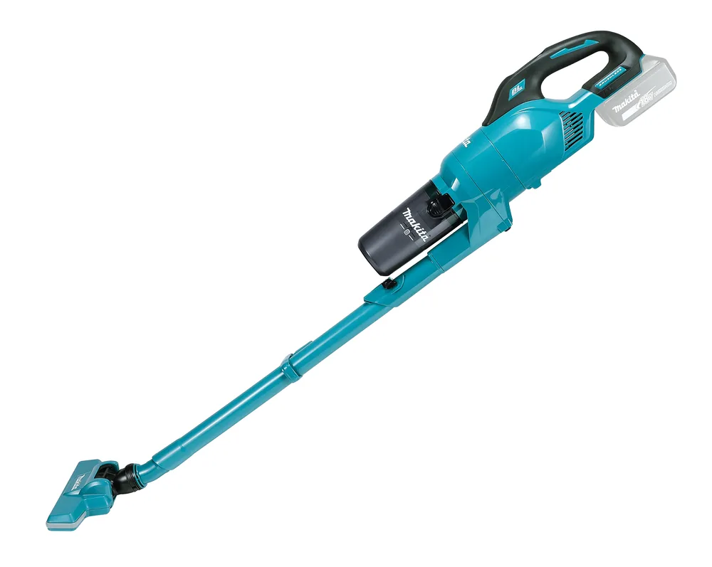 Makita DCL286FZ Akku-Staubsauger in der Schrägansicht mit Fugendüse