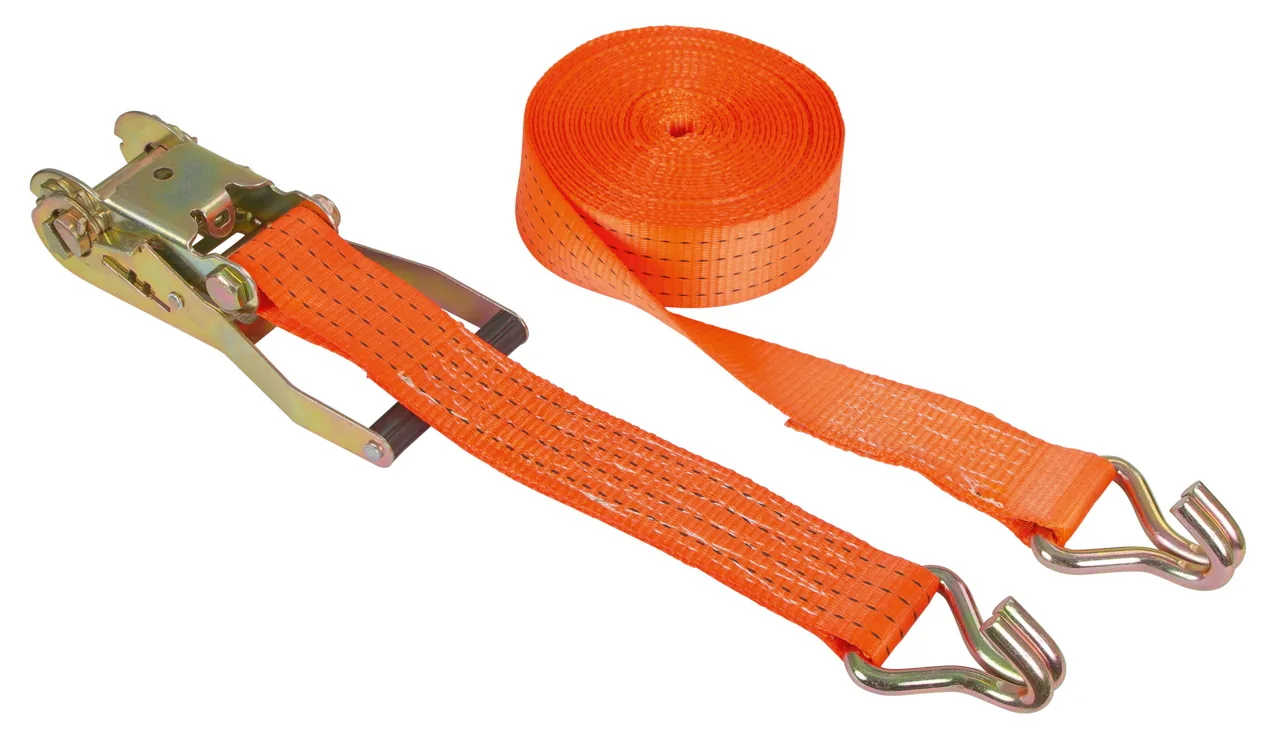 Kerbl Ratschenzurrgurt zweiteilig in Orange, 50 mm breit mit Ratsche und Spitzhaken