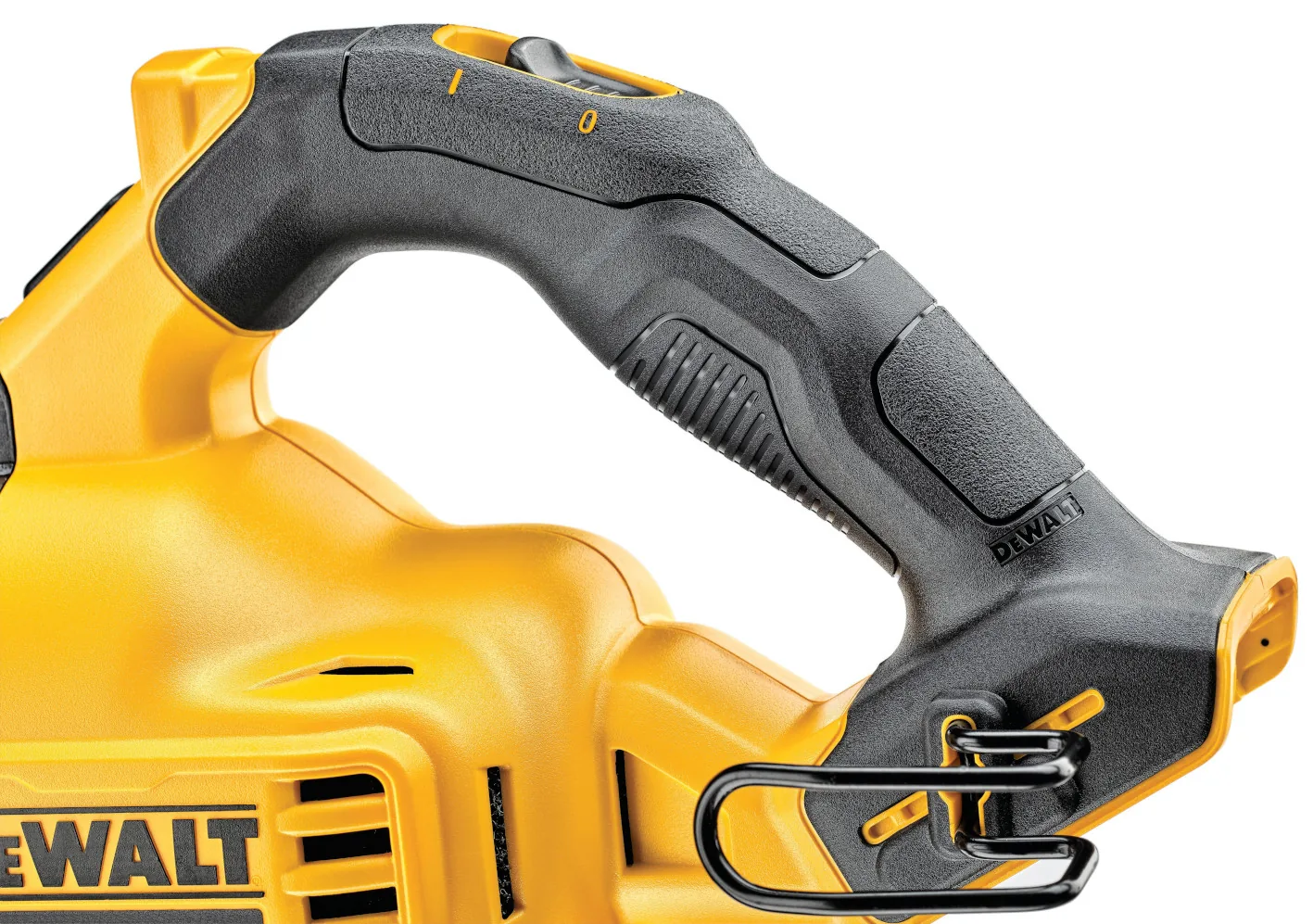 DeWalt DCV501LN Akku-Stabsauger, Detail von Griff und Schalter, freigestellt