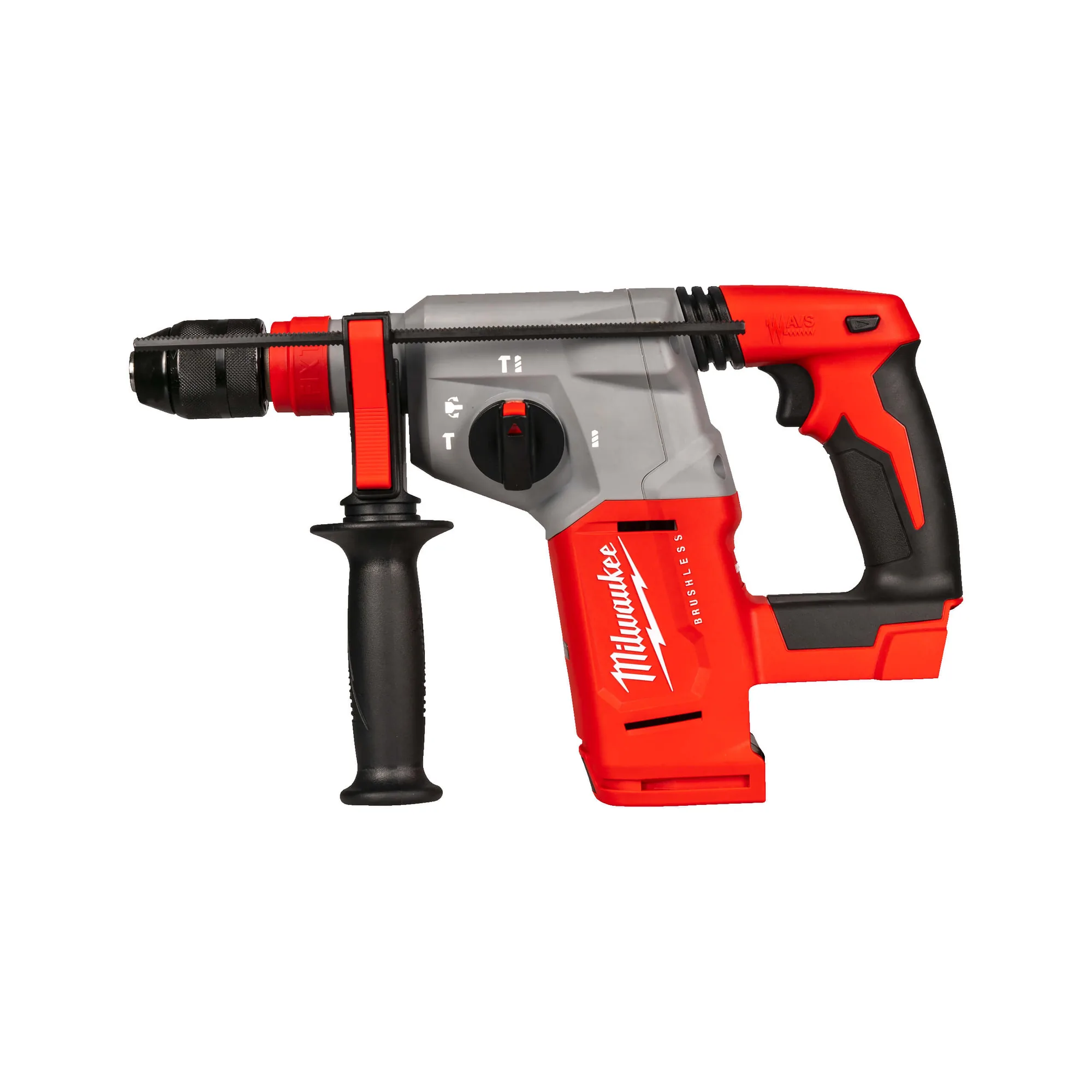 Milwaukee M18 BLHX Akku-Kombihammer in Rot-Schwarz mit SDS-Plus und Zusatzgriff