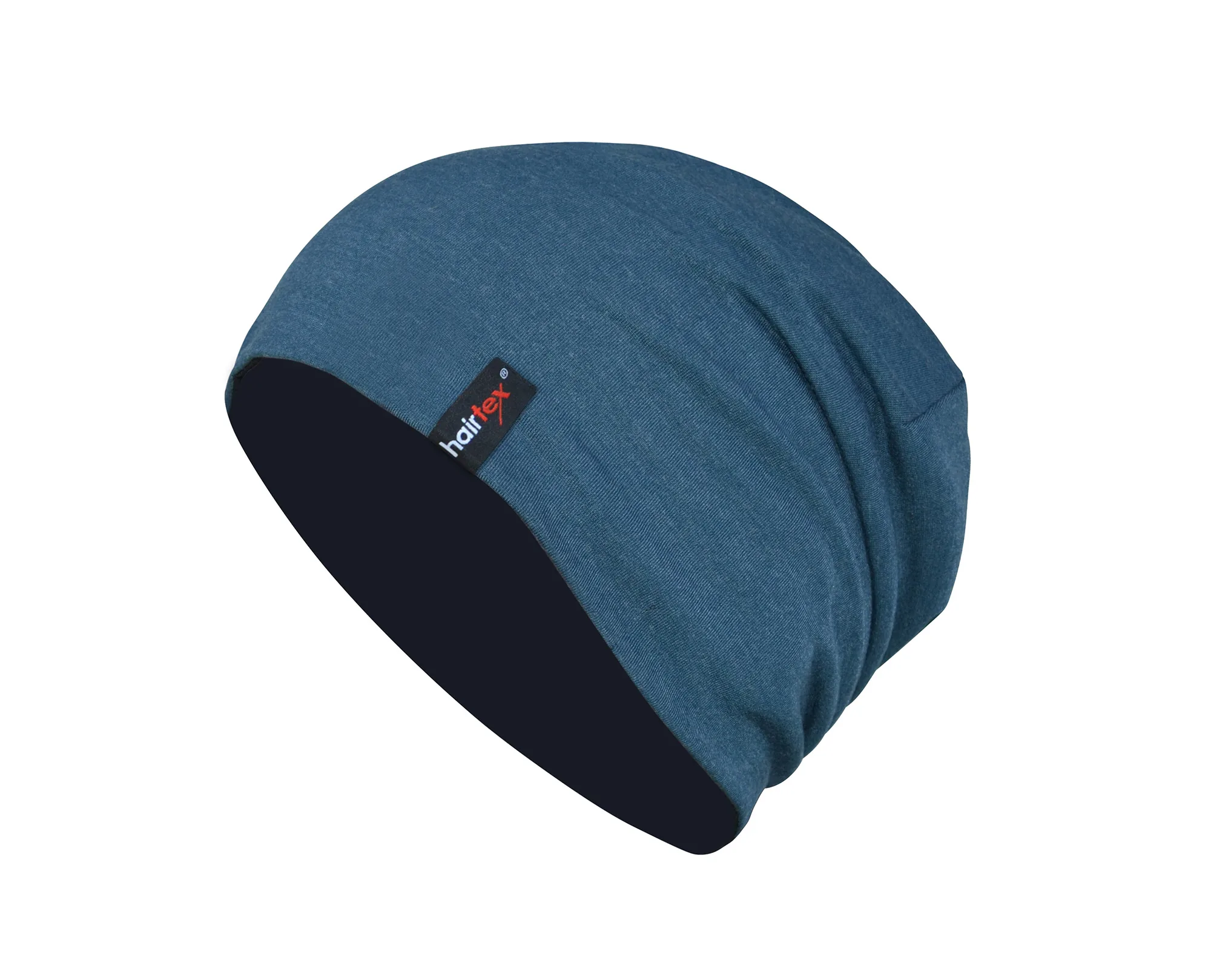 Hairtex Stall-Beanie in Ozeanblau, Produktansicht freigestellt