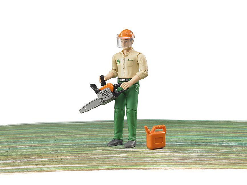 BRUDER Forstarbeiter mit Zubehör – Bewegliche Spielfigur mit Kettensäge und Helm für Kinder ab 4 Jahren BRUDER Forstarbeiter mit Zubehör – Bewegliche Spielfigur mit Kettensäge und Helm für Kinder ab 4 Jahren
