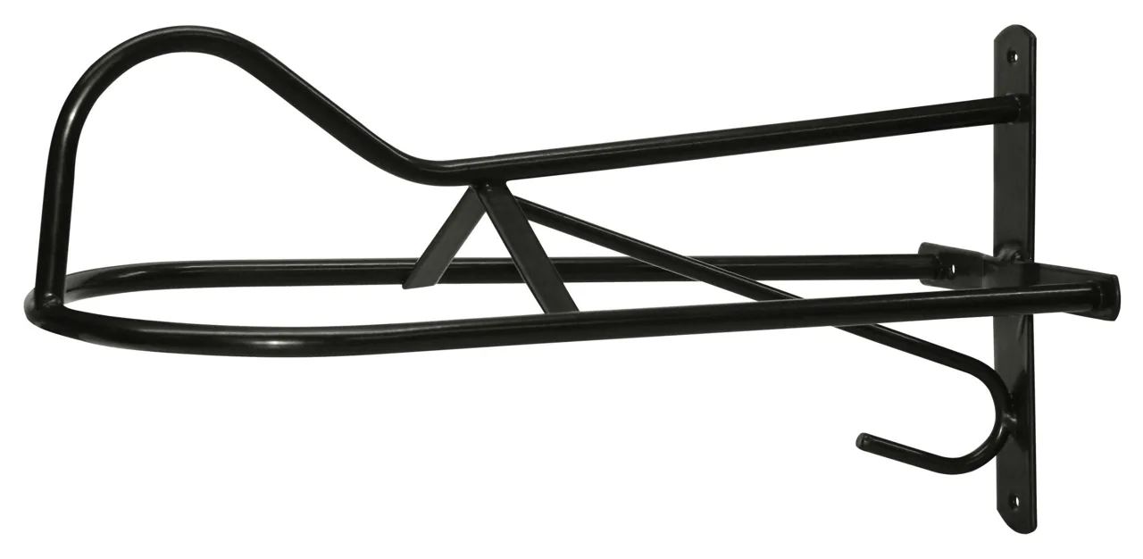 Kerbl Westernsattelhalter aus schwarzem Metall mit breiter Auflage und Trensenhaken