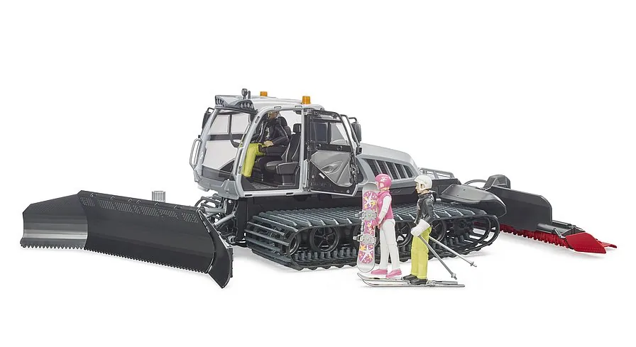 Größenvergleich: Prinoth Leitwolf Modell neben bworld Skifahrer und Snowboarder