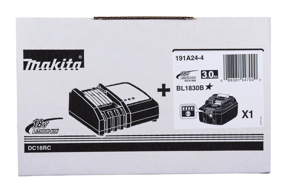 Makita Power-Source-Kit Verpackung mit Schnellladegerät und 3,0-Ah-Akku