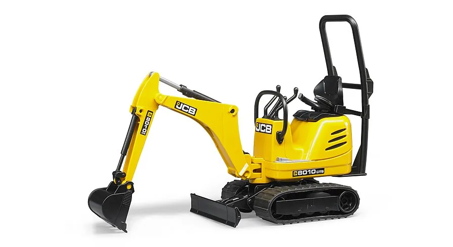 Bruder JCB 8010 CTS Mikrobagger in Gelb mit Kettenlaufwerk und Tieflöffel, Spielzeug 1:16
