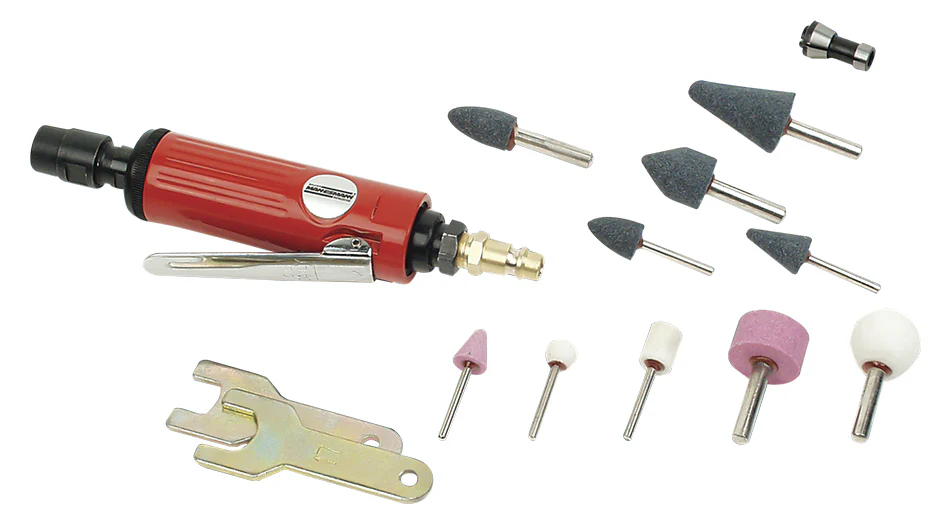 Brüder Mannesmann Druckluft-Geradschleifer Set 1590 | 17-teilig, 25.000 U/min