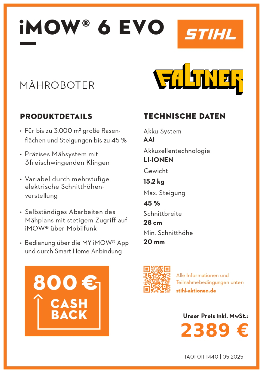 STIHL iMOW 6 EVO Mähroboter – 800 € Cashback, 4G-App, LED-Matrix & 28 cm Disc-Cut bis 3 000 m² Rasen STIHL iMOW 6 EVO Mähroboter – 800 € Cashback, 4G-App, LED-Matrix & 28 cm Disc-Cut bis 3 000 m² Rasen