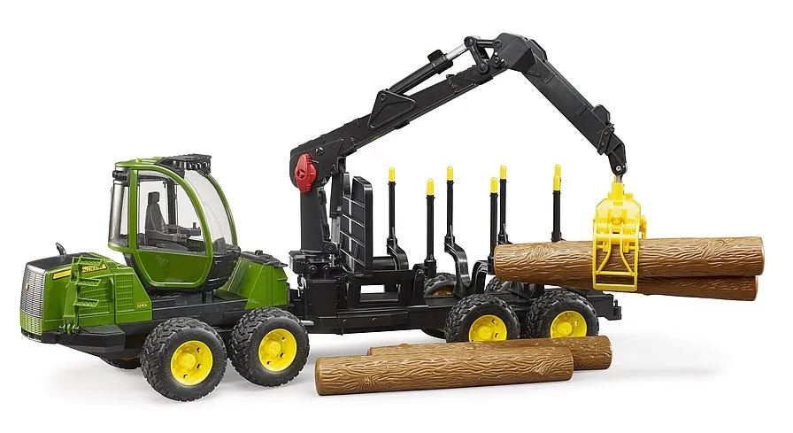 Bruder Holztransport-Anhänger mit gekippter Ladefläche zum Entladen der Stämme
