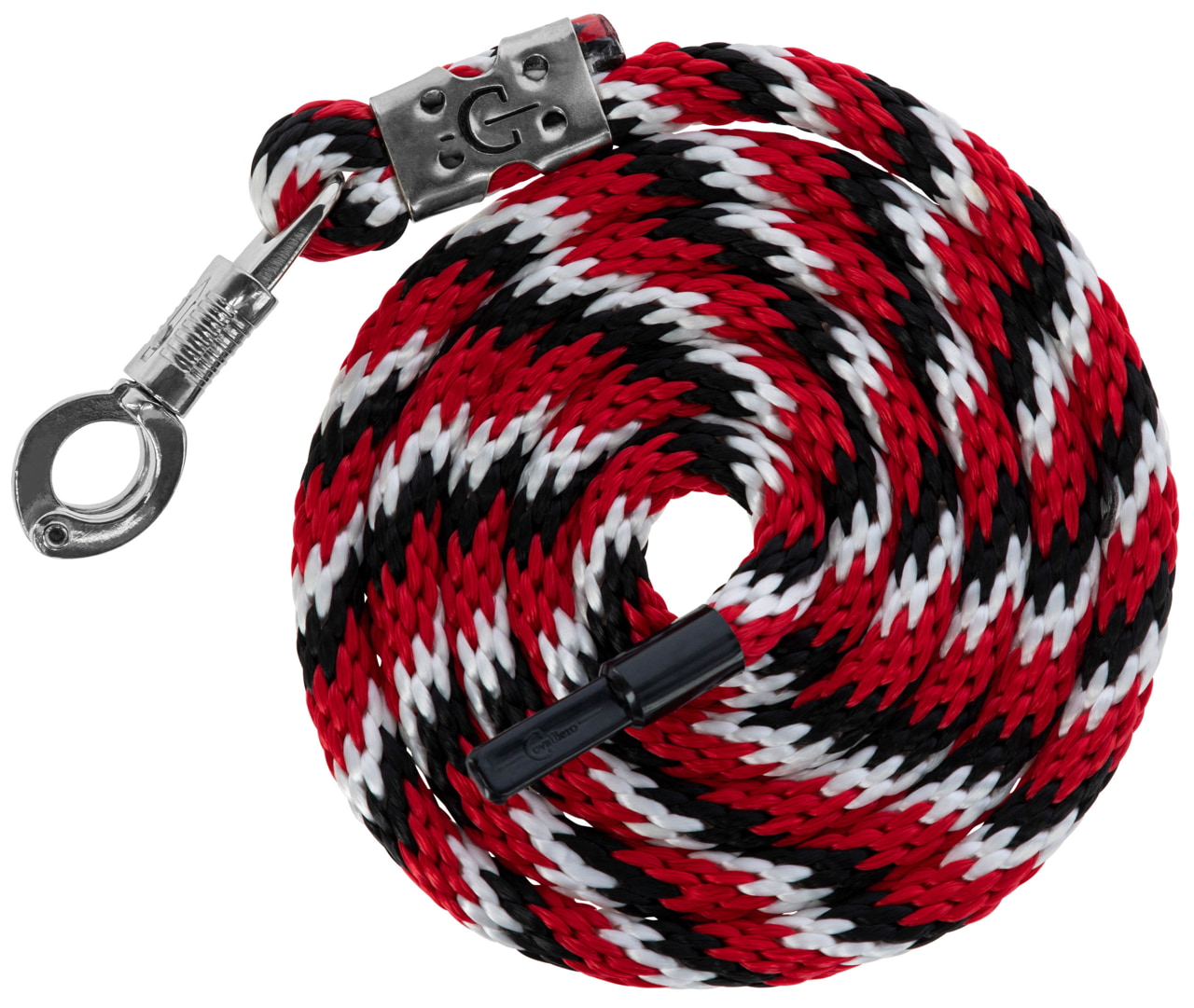 Kerbl Führstrick für Pferde - Stabiler, geflochtener Führstrick mit Karabiner und Panikhaken, rot/schwarz, ca. 200 cm lang.