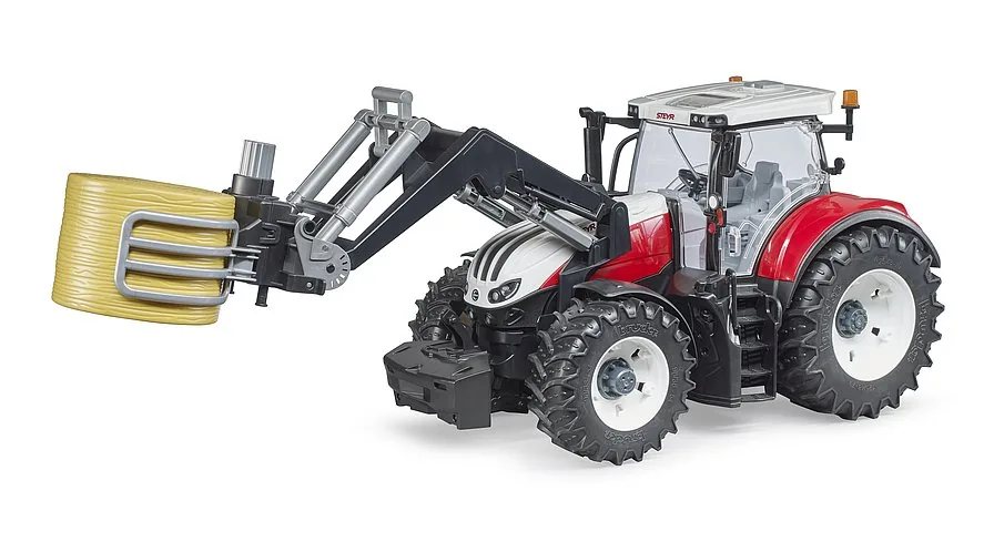 Bruder Steyr Traktor mit Frontlader und montierter Ballenzange im Einsatz (Traktor nicht enthalten)