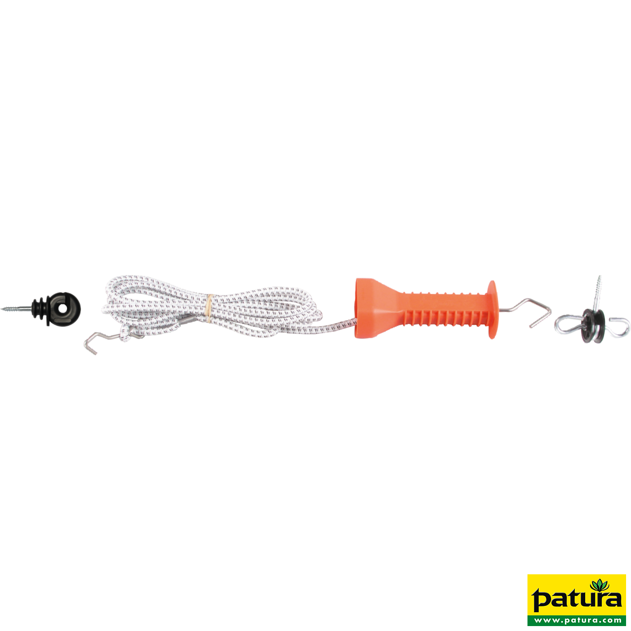 Patura Elastikseil Torset für Tore bis 6 Meter Breite Komplettset mit isolierten Griffen und stromführendem Seil Patura Elastikseil Torset für Tore bis 6 Meter Breite Komplettset mit isolierten Griffen und stromführendem Seil