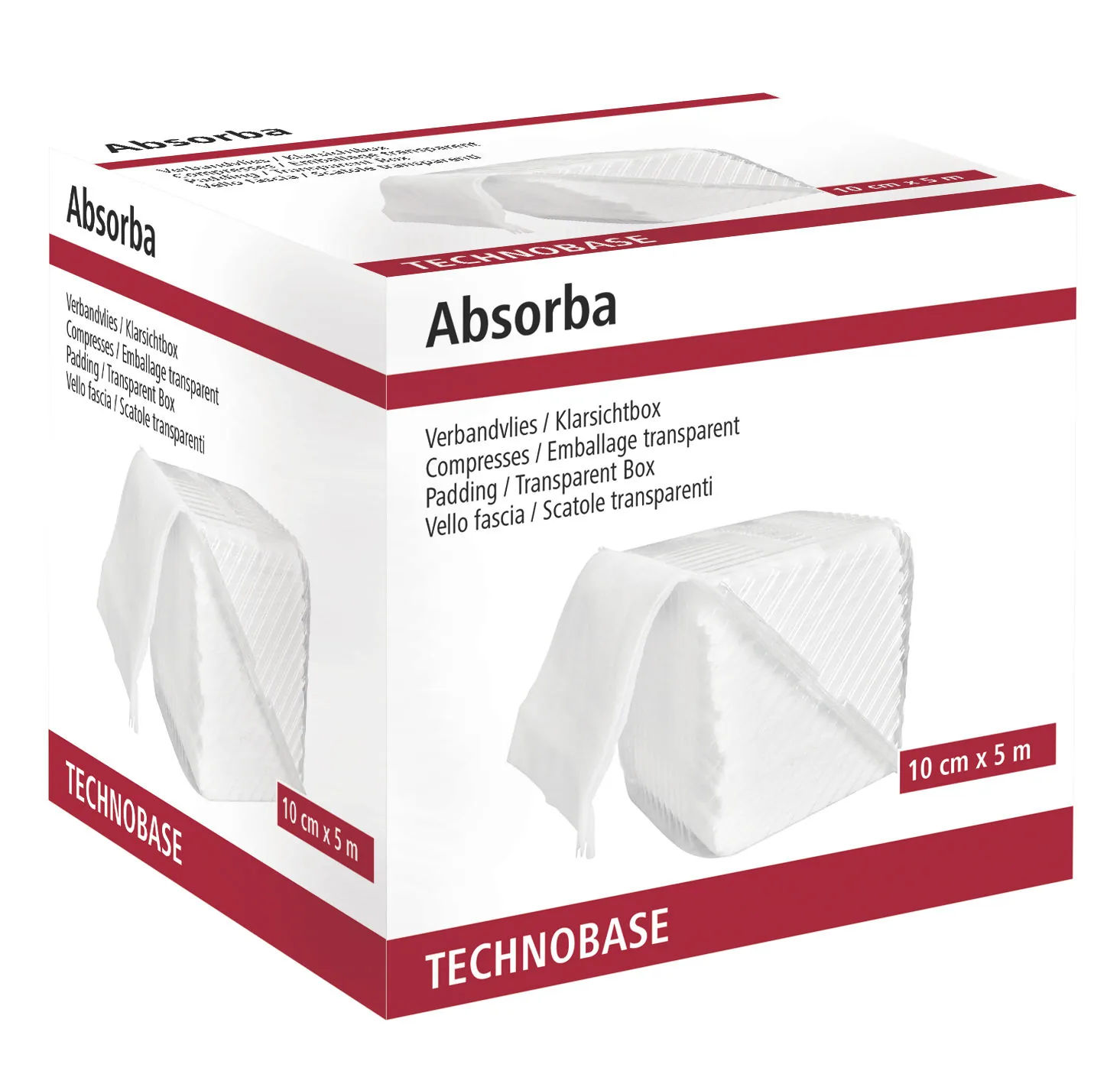 Produktkarton Absorba Verbandvlies 10 cm x 5 m (TECHNOBASE), freigestellt